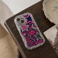 Niche Hot Girl Pink & Black Leopard Print Patchwork Star Glitter Phone Case Compatible With IPhone 17 Pro Max/16/15 Pro/14 Plus/13 Mini/12 Pro Max/11 Pro Galaxy S26 Ultra S25 S24 FE S23 Ultra A56 5G A55 A54 A36 A35 A26 A17 A16 A14 Sweet & Cool Protective Cover - Multicolor - View 9