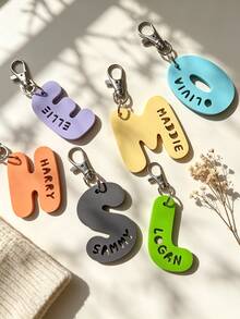 1pc Customized Acrylic Letter Name Keychain, Bag Pendant, Bright Macaron Color Acrylic Personalized Charm, Bag Keychain Accessory, Birthday Gift, Dopamine Decor - Name Hollow Fish Mouth Buckle - View 3