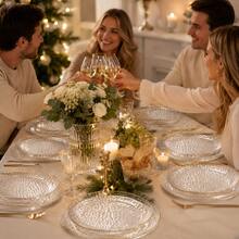 50/25/10pcs 10.25 Inch And 7.5 Inch Clear Hammered Single Gold Rim Round Dinner Plates And Food Trays, Shatter-Resistant Lightweight Tableware Set, Suitable For Parties, Weddings, Adults, Children, Home, Gold Rim Tableware, Thanksgiving, Christmas - View 8
