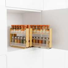 Bamboo Pull Out Spice Rack - Slide Out Seasoning Organizer For Cabinets, 8 Inch Narrow Design, Two-Tier Vertical Storage, Heavy Duty Natural Material - Natural - View 8