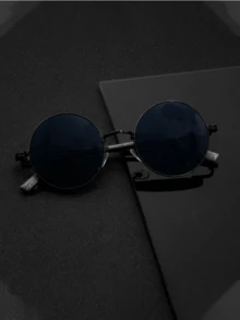 Unisex  Round Metal Frame , Retro   For Driving, Fishing, Designer Brand. - Black - View 3