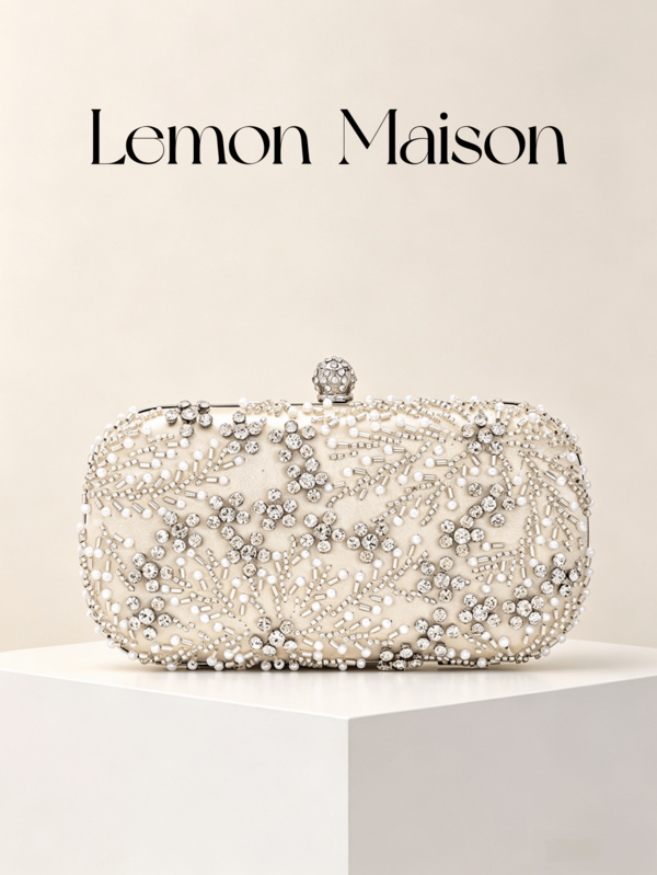 1pc Apricot Heavy Beaded Embroidery Evening Clutch Bag, Pearl & Rhinestone Interwoven Embroidery Hard Box Bag With Detachable Chain, Bridal Bridesmaid Wedding Dress Crossbody Small Bag