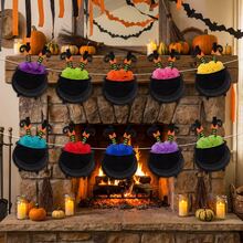 Witch Leg Cauldron Flag, Felt, Halloween Pom Pom Witch Cauldron And Various Pattern Witch Leg Paper Cutout Hanging Flag, Happy Halloween Wall Hanging Party Decoration, Home And Room Decor, Holiday Atmosphere Prop, Party Prop, Party Gift - Multicolor-a - View 7