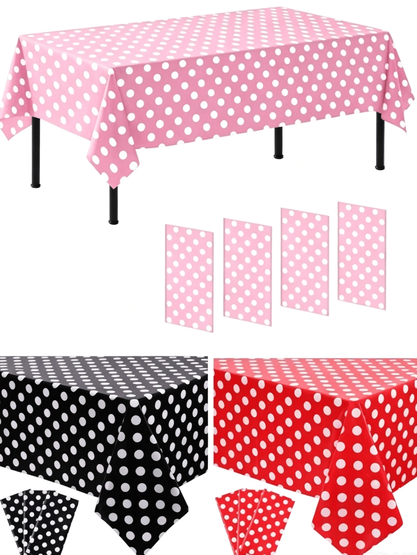 4pcs Polka Dot Plastic Tablecloths, 137*274cm Disposable Picnic Tablecloths For Graduation Party, Gender Reveal, Picnic Party, Rectangular Table Birthday Party Supplies - View 1