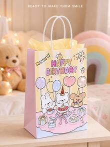 2pcs/4pcs Cute Animal Birthday Gift Bags, Macaron Color Rabbit Bear Puppy Party Favor Bags With Handles, Suitable For Candy, Snacks, Small Treats And Small Gifts - View 4