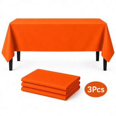 1/3pcs Orange Solid Color Plastic Tablecloth - 54in X 108in - Disposable Tablecloth, Suitable For Parties And Picnics, Perfect For Weddings, Christmas, Thanksgiving, Halloween