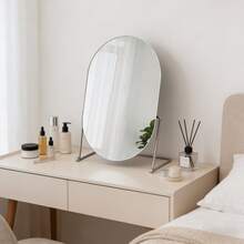 Elegant Gold Oval Vanity Mirror, Fashionable Metal Frame, Polished Glass Mirror Surface, Portable Makeup Mirror For Bedroom And Door Decor, No Power Required, Dorm Decor, Fashionable Mirror Design, Portable Mirror, Decorative Wall Mirror - Multicolor - View 9