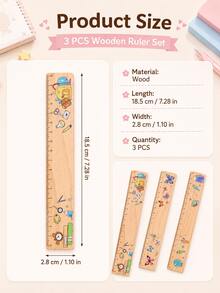 1 buah penggaris kayu dengan cetakan matematika kreatif, alat ukur 18cm untuk perlengkapan sekolah dan kantor, alat bantu yang bagus untuk siswa mengukur, hari pertama sekolah. - MultiWarna - View 3