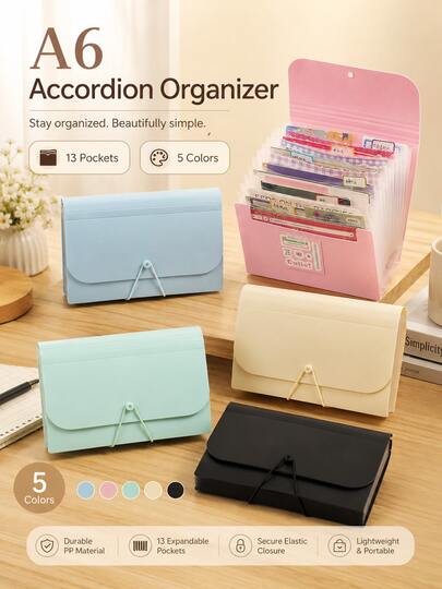 Bolsa organizadora vertical A6 de 13 bolsillos, carpeta de archivos con capas para almacenamiento de exámenes con bolsillo de expansión clasificado, carpeta de almacenamiento de papel, artículos de papelería para estudiantes de vuelta a la escuela