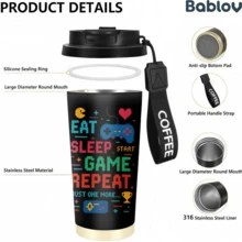 1/5pcs 18oz Stainless Steel Vacuum Insulated Coffee Tumbler, Pixel Game Controller Print Travel Mug, EAT SLEEP GAME REPEAT Funny Gamer Gift Cup With Carry Lanyard, Gift For Video Game Lovers Gamers Boys Men - Game - View 6