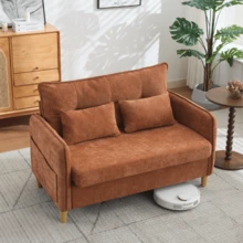 127 Cm 2-Seater Sofa With Armrests, Soft Seat Cushions, Side Pockets, Chenille Fabric - Brown - View 5