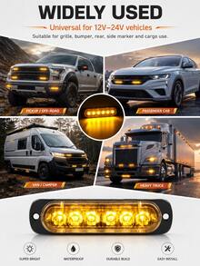 XF.Meraki 2件/4件 6 LED琥珀色閃光燈，卡車緊急閃光燈組，12V-24V警告危險閃爍車燈，LED燈，汽車配件，摩托車配件 - 6LED - 查看 7
