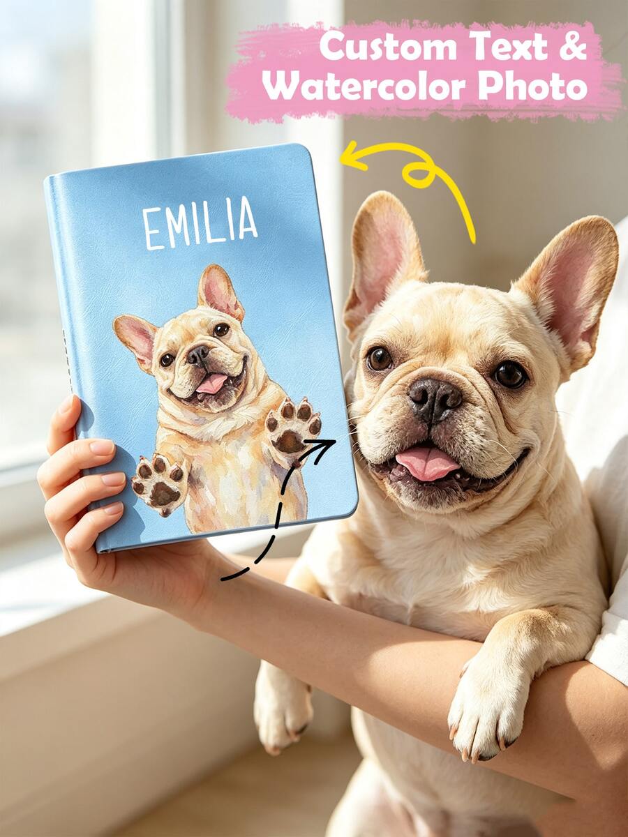 Custom Pet Watercolor Portrait Notebook, Personalized Modern Minimalist Notebook, Custom Pet Portrait Notebook, Personalised Watercolour Pet Journal, Personalised Photo Illustration Gift, Wedding Accessories, Holiday Essential, Wedding Gifts - Multicolor - View 1