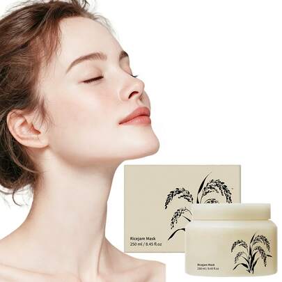 Korean Ricejam Hydrating Face Mask 250ml, Fermented Rice Extract Brightening Skin Treatment Mask, Long-Lasting Moisturizer To Revitalize Dull, Tired Skin & Restore Natural Luminous Glow