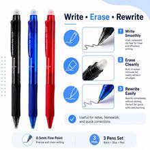 3 Packs 0.5mm Erasable Gel Pens, Assorted Color Friction Pens With Built-In Eraser, Comfort Grip And Pocket Clip, Smooth Writing Pens For Students, School, Office, Homework, Notes, Journaling And Planning - Multicolor - View 7