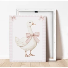 1pc, Canvas Framed Nursery Wall Art Decor, Pink Silly Goose Pattern, Playful Bow Wall Decor, Farm Theme Poster, Modern Art, Children's Bedroom Decor, Girls Room Decor, Playroom Decor Painting, Children's Room Poster, Kindergarten Poster, Children's Gift, Playroom Decor, Baby Gift, Pink Art, Nursery Poster, Waterproof Poster, Birthday Gift, Bathroom Decor, Room Decor - Multicolor - View 5