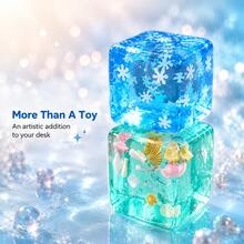 2pcs Transparent Square Squeeze Toy Set, Snowflake & Shell Design, Soft Stress Relief Building Blocks, Healing Hand Fidget Toys For Adults And Kids To Relieve Anxiety - Multi-color 2pc Set - View 4