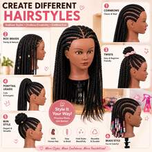 100% Human Hair Model Head, Suitable For Hairstyling And Braiding, With Clip Fastener, Halloween - Black - View 3
