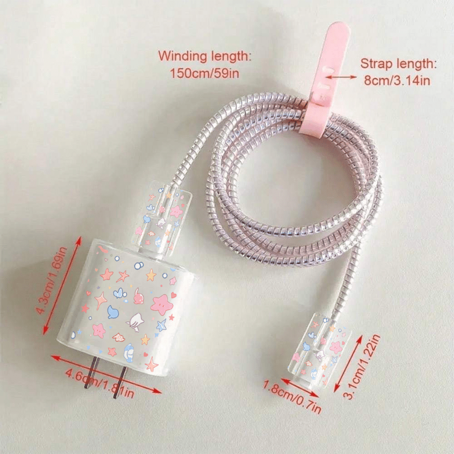 1 Set INS Fresh Starfish Cartoon Data Cable Protector, Dreamy Cute Cartoon Print High Transparency Protective Shell, Playful Small Pattern Protector Anti-Bite Anti-Break, Full Coverage Dust-Proof Oil-Resistant, Wear-Resistant Print Not Easy To Peel, Compatible With Apple 18W/20W PD Fast Charging, Niche Gift Choice For Best Friends And Couples - Starfish Pet - View 3