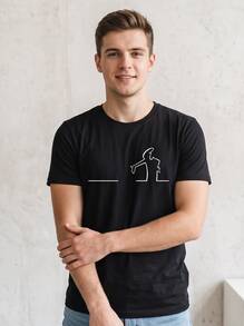 Local Stock, Brand, Balum La Linea Men's T-Shirt - 黑色 - 查看 4