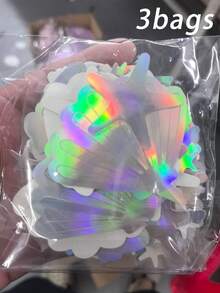100件珍珠粉美人魚貝殼亮片紙花，生日裝飾，包含海星與海洋主題桌飾，適用於聖誕節、萬聖節 - 多色 - 查看 9