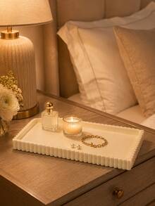 1pc Flexible Cream White Ribbed Jewelry Tray, Elegant Rectangular Decorative Storage Tray, Suitable For Rings, Necklaces, Bracelets, Perfume And Vanity Decor, Women's Gift, Room Decoration, Jewelry Storage, Jewelry Rack, Vanity Storage, Makeup Brush Holder - Multicolor - View 2