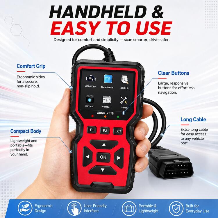 V519 Professional OBD2 Car Diagnostic Scanner Full Function Engine Fault Code Reader Real Time Data Stream I/M Readiness Test Tool - Red - View 10