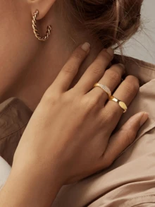 rundraw 女款粗波浪金戒，14K鍍金鑲嵌CZ鋯石個性化戒指，可疊戴極簡時尚珠寶，適合日常配戴，尺寸6-10 - 彩色 - 查看 6