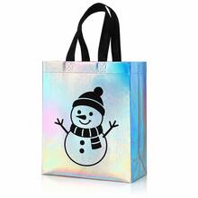 12 Pack Iridescent Christmas Gift Bags, 6 Designs Non-Woven Holiday Tote Bags With Handles, 20 X 25 X 10 Cm, Santa Snowman Tree Gingerbread Gift Bags For Christmas Party - 20x25x10cm - View 10