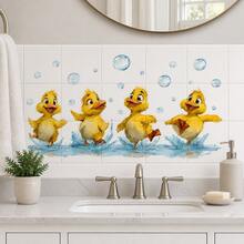 1片 25*60cm 4入組趣味水玩鴨浴室防潑水牆貼，歡樂洗澡主題貼紙，自黏可移除磁磚牆面裝飾，可愛動物風浴室裝飾 - 彩色 - 查看 7