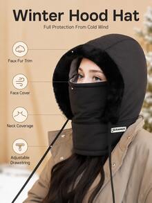 1pc Winter Unisex Hat, Integrated Neck & Ear Warmer, Thickened Balaclava, Warm & Windproof, Suitable For Winter Outdoor Leisure And Cycling Wear - Multicolor - View 4