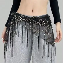 1pc Multicolor Summer Beach New Jazz Dance Hip Hop Waist Chain Hip Scarf Accessory, Sequin Triangle Scarf Tassel Waist Belt, Versatile Waist Scarf - Multicolor - View 10