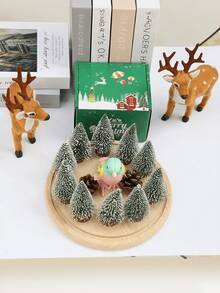 10pcs/1pc Snow Green Mini Artificial Christmas Tree, Small Christmas Tree Set With Wooden Base, Christmas Tabletop Decor, Winter Home, Winter Christmas Decoration Furniture - Multicolor - View 6