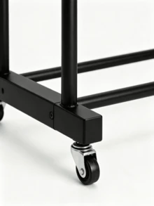 1pc Two-Tier Wheeled Iron Drying Rack, Freestanding Clothes Hanger For Household Use, Movable Balcony Garment Storage Rack - Black - View 9
