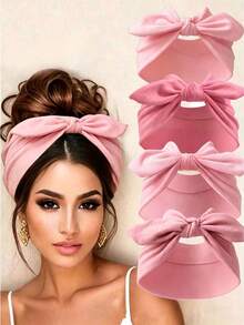 4/1pc Multi-Color Large Bow Rabbit Ear Wide Headband Set, Soft Elastic Twist Headband, Cute Makeup Bath Hair Accessory, Suitable For Autumn/Winter Holiday Occasions - Pink - View 20