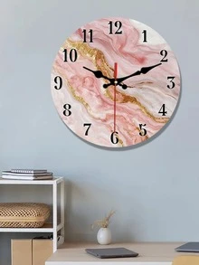 1pc Silent Wooden Round Wall Clock, Abstract Marble Texture With Gold Accents Design, Suitable For Entryway, Kitchen, Home Office, Studio, Guest Room, 25cm/30cm (Battery Not Included) - Multicolor - View 3