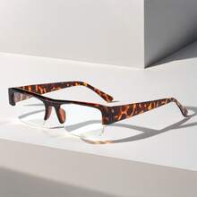 A Pair Of Unisex Metal Semi-Rimless Glasses Featuring A Stylish, Unique, And Artistic Design With Clear Lenses. - Leopard - View 18