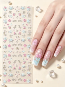 2 Sheets 5D Color Flower Nail Stickers Butterfly Rose Spring Summer Nail Decals Slider Embossed Art Manicure Decoration DIY Nail Supplies - Multicolor - View 4
