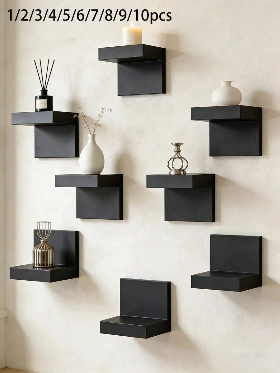 1/2/3/4/5/6/7/8/9/10pcs Deep Black Thickened Wall-Mounted Storage Rack, Modern Floating Display Shelf, Space-Saving Narrow Rack With Iron Plate Support, Screw Fixed, Suitable For Home And Office - Multicolor - View 1