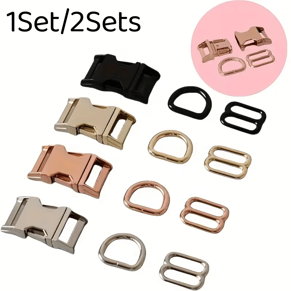 1Set/2Sets Metal Slider D-Ring Release Buckle For Pet Dog Collar Paracord Sewing Accessories Connector Hardware - Multicolor - View 1