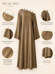Bronze-goldenes asymmetrisches Satin-Maxikleid im türkischen Stil - Braun - Übersicht 11