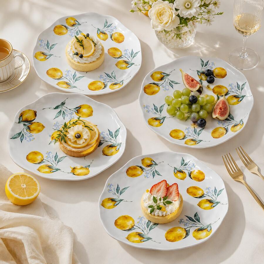 WGROOM 1 buah/4 buah Piring Keramik Lemon, Piring Makan Besar 28cm, Piring Keramik Motif Lemon, Cocok untuk Makanan Penutup, Buah-buahan, Salad, Pasta, Penggunaan di Dapur dan Meja Makan - MultiWarna - View 1
