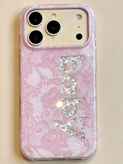 Funda de teléfono IMD con estética simple, encaje, eslogan, brillo brillante y brillante, compatible con iPhone 17 Pro Max, 17 Pro, 17, 16 Pro Max, 16 Pro, 16, 15 Pro Max, 15 Pro, 15, 14 Pro Max, 14 Pro, 14, 13 Pro Max, 13 Pro, 13, 12 Pro Max, 11, con diseño de encaje elegante, creativo y sexy, a prueba de golpes, regalo para parejas