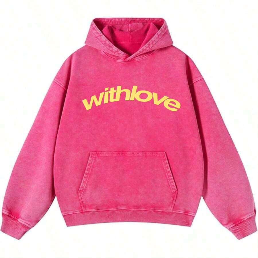 Men's Fashionable Autumn Washed Distressed Pocket Hoodie, Mens Hoodies Vintage Oversized Hoodie Acid Wash Couples Cotton Pullover Hoodies Withlove-L61 - 粉紅色1 - 查看 1