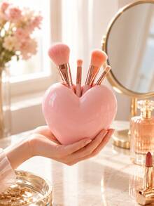 1 Peça Suporte de Pincel de Maquiagem em Formato de Coração, Copo de Armazenamento de Cosméticos Fofo, Organizador de Pincéis de Delineador, Lápis de Sobrancelha e Batom, Caixa de Armazenamento Decorativa de Ferramentas de Maquiagem para Mesa, Adequado para Penteadeira, Quarto, Bancada do Banheiro, Presente para Mulheres - Multicolorido - Visão 9