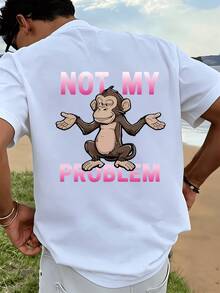 Affen Motiv mit Nicht mein Problem Statement Herren TShirt Streetwear Print Kurzarm Sport Casual Shirt Bequemes Design Alltag und Freizeit - Blanc - Voir 4