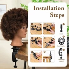 100% Human Hair Model Head, Suitable For Hairstyling And Braiding, With Clip Fastener, Halloween - Black - View 15
