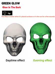 1pc Halloween Glow-In-The-Dark Skeleton Mask, Made Of Long-Lasting Phosphorescent Material, Absorbs Light During The Day And Under Light, Automatically Glows After Lights Off, Halloween Costume, Christmas Horror Theme, Day Of The Dead Party; Escape Room Prop, Haunted House Performance, Mystery Game, Electronic Music Festival, Comic Convention Cosplay - View 5