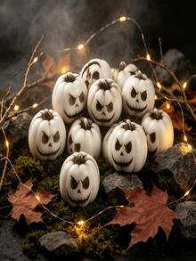 20/10/3pcs Halloween Mini Pumpkin Decorations, White Pumpkin Figurines, Horror Party Favors, Suitable For Home, Fish Tank, Micro Landscape, Flower Pot, Desktop, Halloween Decor Items - Multicolor - View 3
