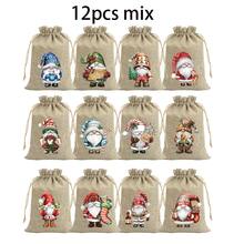 6/12/24pcs Small Christmas Burlap Drawstring Gift Bags, Christmas Elf Gift Bags, Random Pattern Holiday Gift Bags, Gift Packaging Bags, Suitable For Christmas Party Gifts, 12 Designs For Christmas, Weddings - Multicolor - View 8